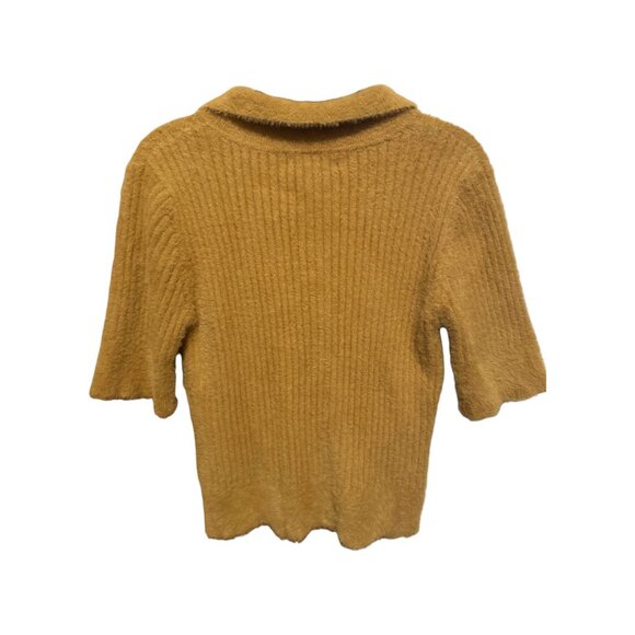 BAILEY/44 MUSTARD GOLD FUZZY KNIT POLO SWEATER TOP - Picture 2 of 2